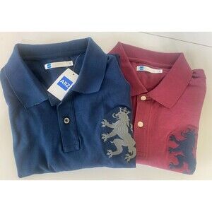 AIIZ Men's Short Sleeve Navy Polo Shirt w Gray Lion & Maroon Polo Size XL Bundle